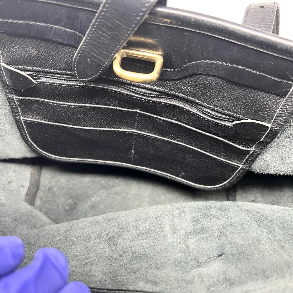 VTG Dooney & Bourke‎ East/West Bucket Tote Handbag Leather Navy MADE IN USA Bag
